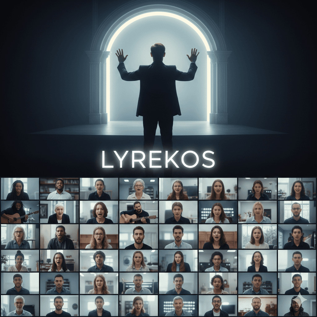 Remote choir members singing together in online video windows