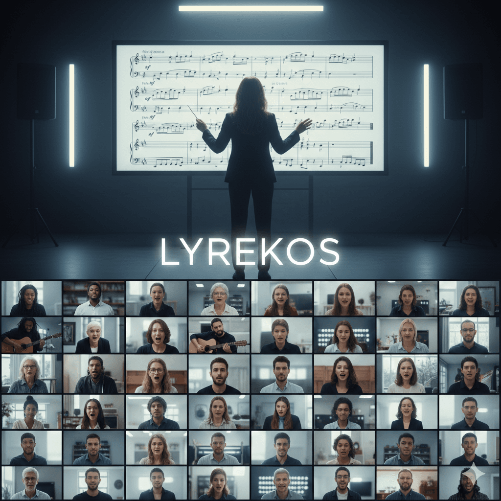 Music teacher conducting remote ensemble students online