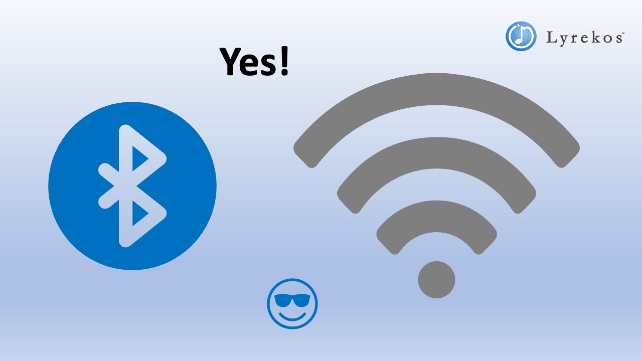 Bluetooth and Wi-Fi icons with "Yes!" indicating both work with Lyrekos